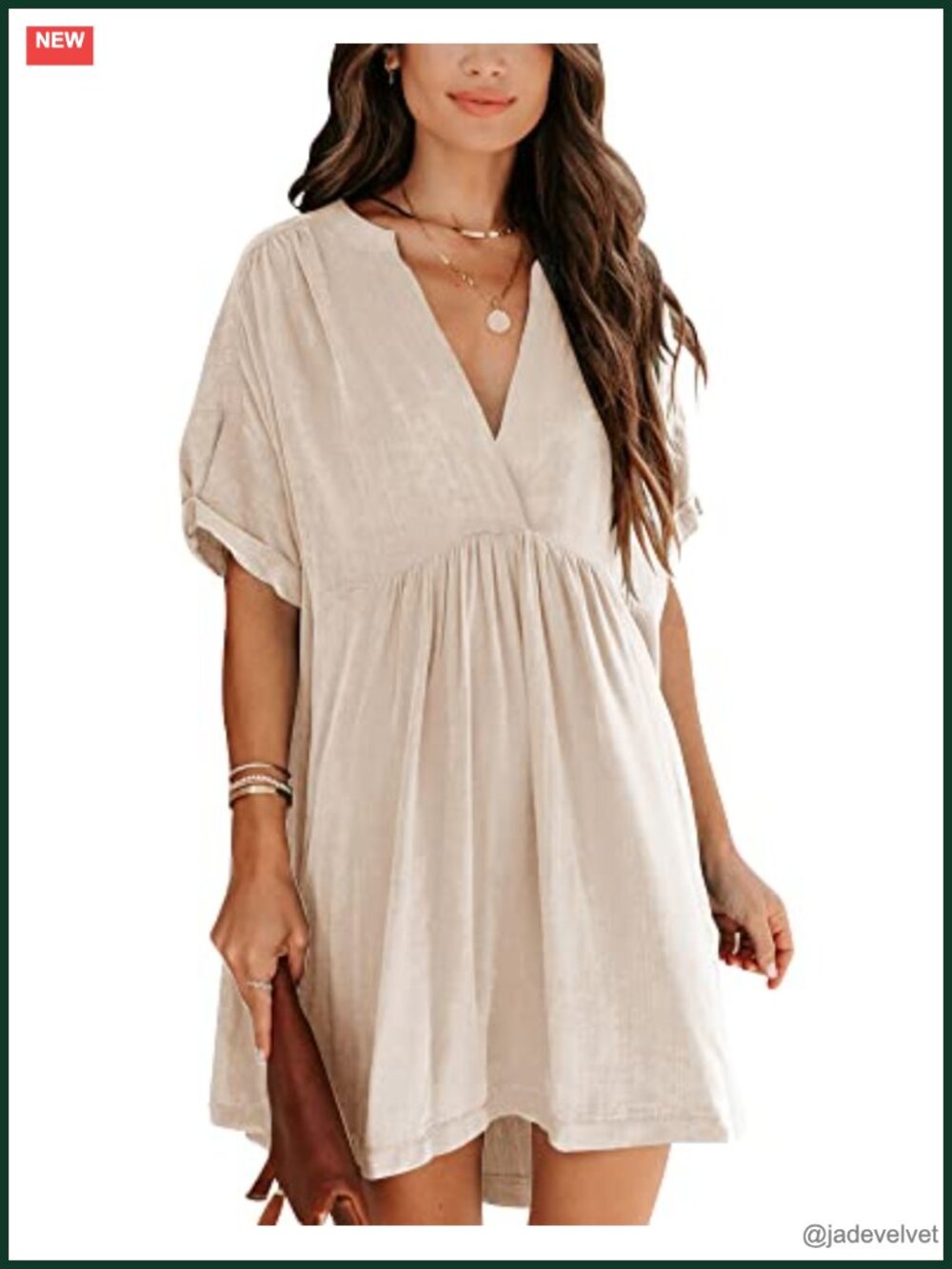 Babydoll Short Sleeve Tunic Dress V Neck Cute Casual Loose Dress